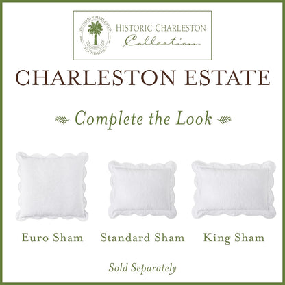 Charleston Estate Modern Farmhouse Floral Matelasse Decorative Pillowcase with Scalloped Edges, 100% Cotton Breathable Bedding, King Sham (20" X 36"), White Floral