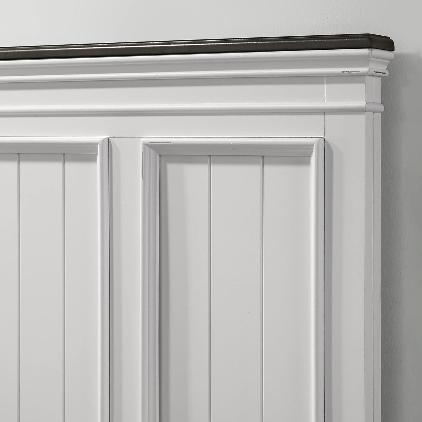 Clelane Shiplap Wood Panel Bed, King, Weathered White and Dark Gray