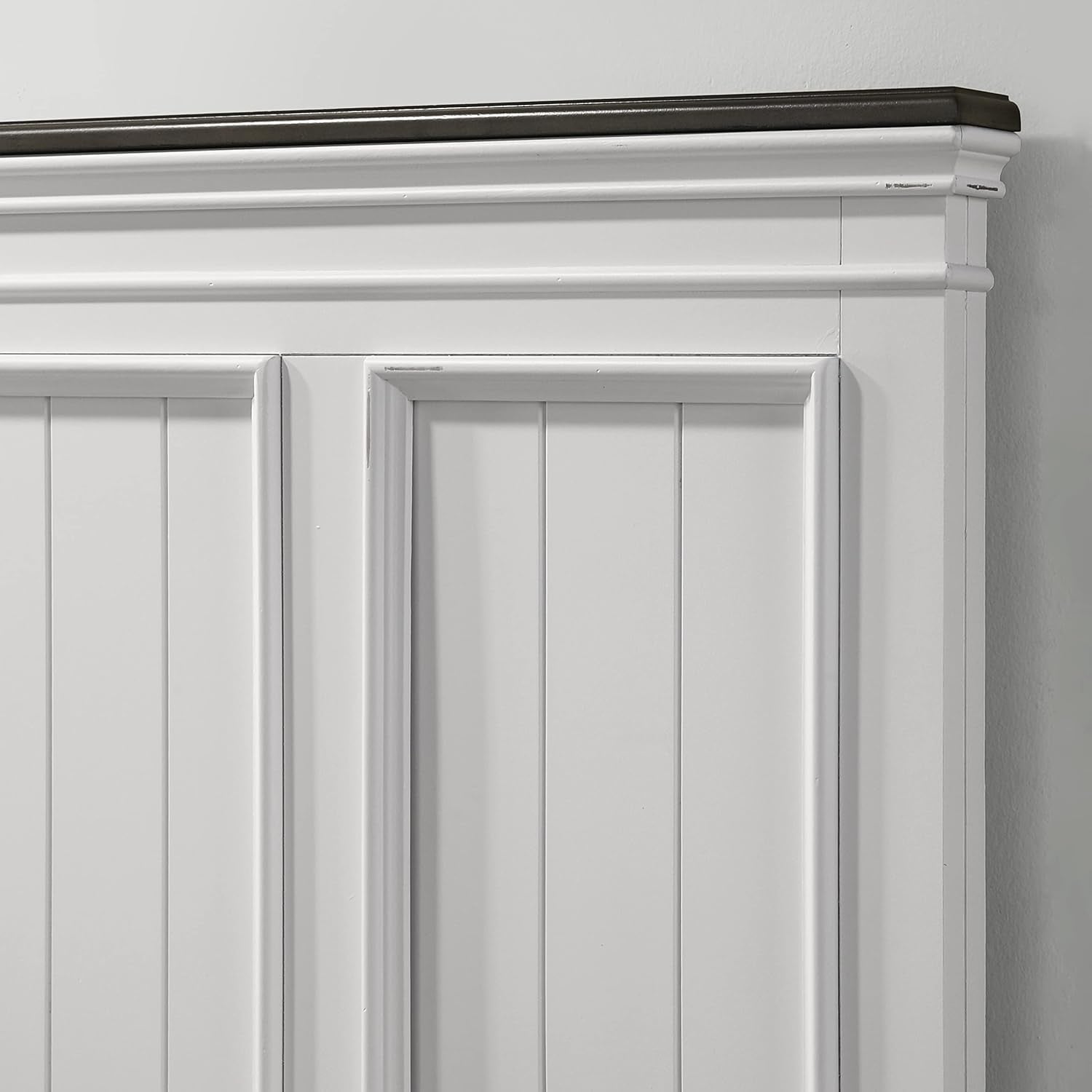 Clelane Shiplap Wood Panel Bed, King, Weathered White and Dark Gray