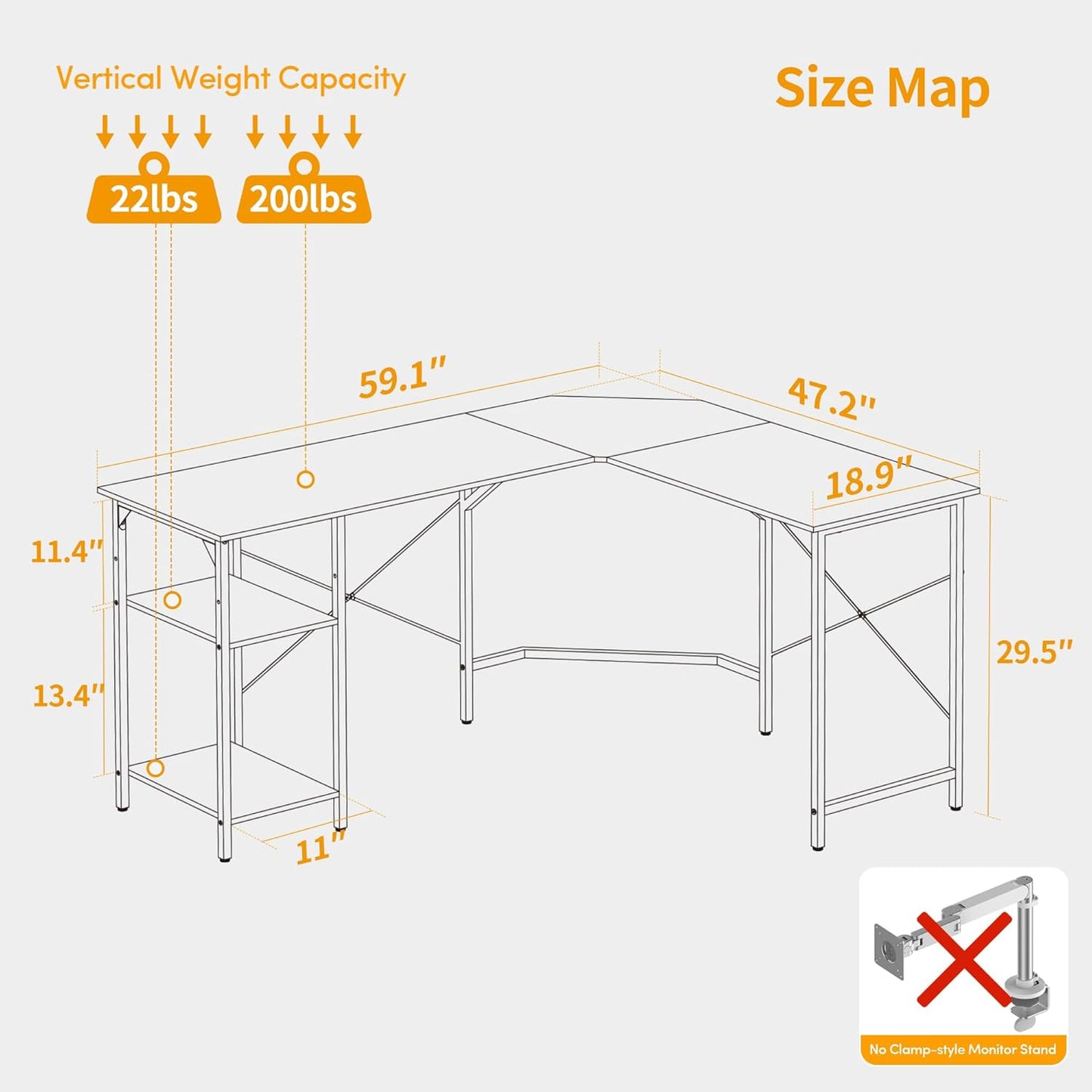 L Shaped Desk, 59.1 Inch Reversible Corner Desk with Storage Shelves, Home Office Desk for Writing Gaming Study, Rustic Brown