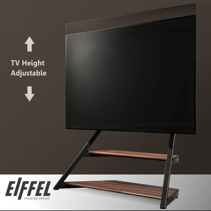 Design Large TV Floor Stand for 75 77 85 86 90 100 Inch Tvs, Heavy Duty TV Stand Mount with Large Wood Entertainment Shelf, Modern Living Room Television Stands, up to 187 Lbs, Eiffel Series