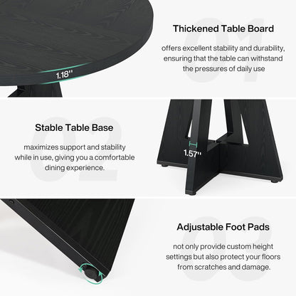 47 Inch round Dining Table Wood Kitchen Table for Dining Room, 47" Dinner Room Tables for 4-6, Farmhouse Accent Furniture with Wooden Tabletop and Cross Base, Black