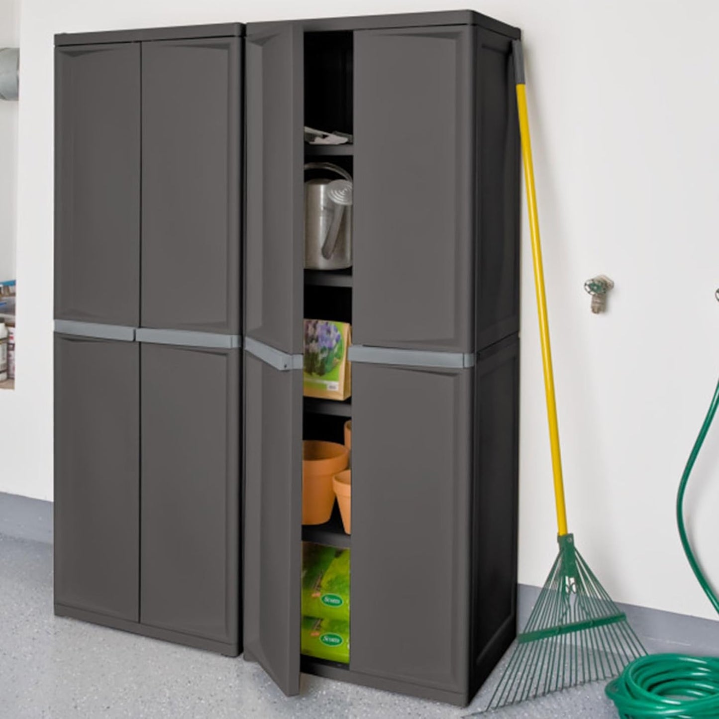 4 Shelf Cabinet, Lockable Utility Storage W/ Adjustable Shelves, Gray - Plastic Shelving Unit for Organizing Garage, Pantry, Basement, Laundry Room or Mudroom