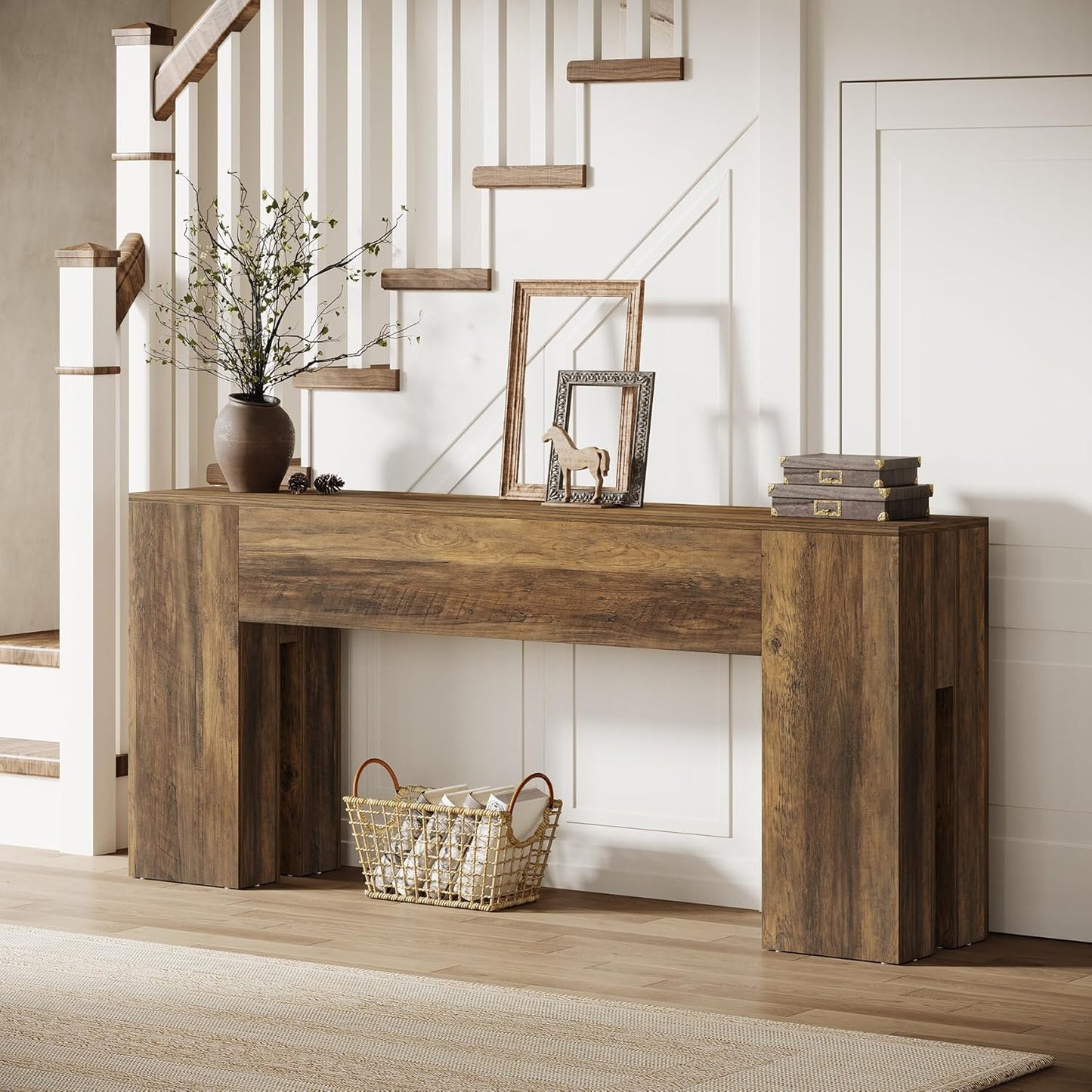 71-Inch Long Console Table for Entryway, Farmhouse Sofa Console behind Couch, Entry Table for Hallway, Foyer, Living Room, Brown