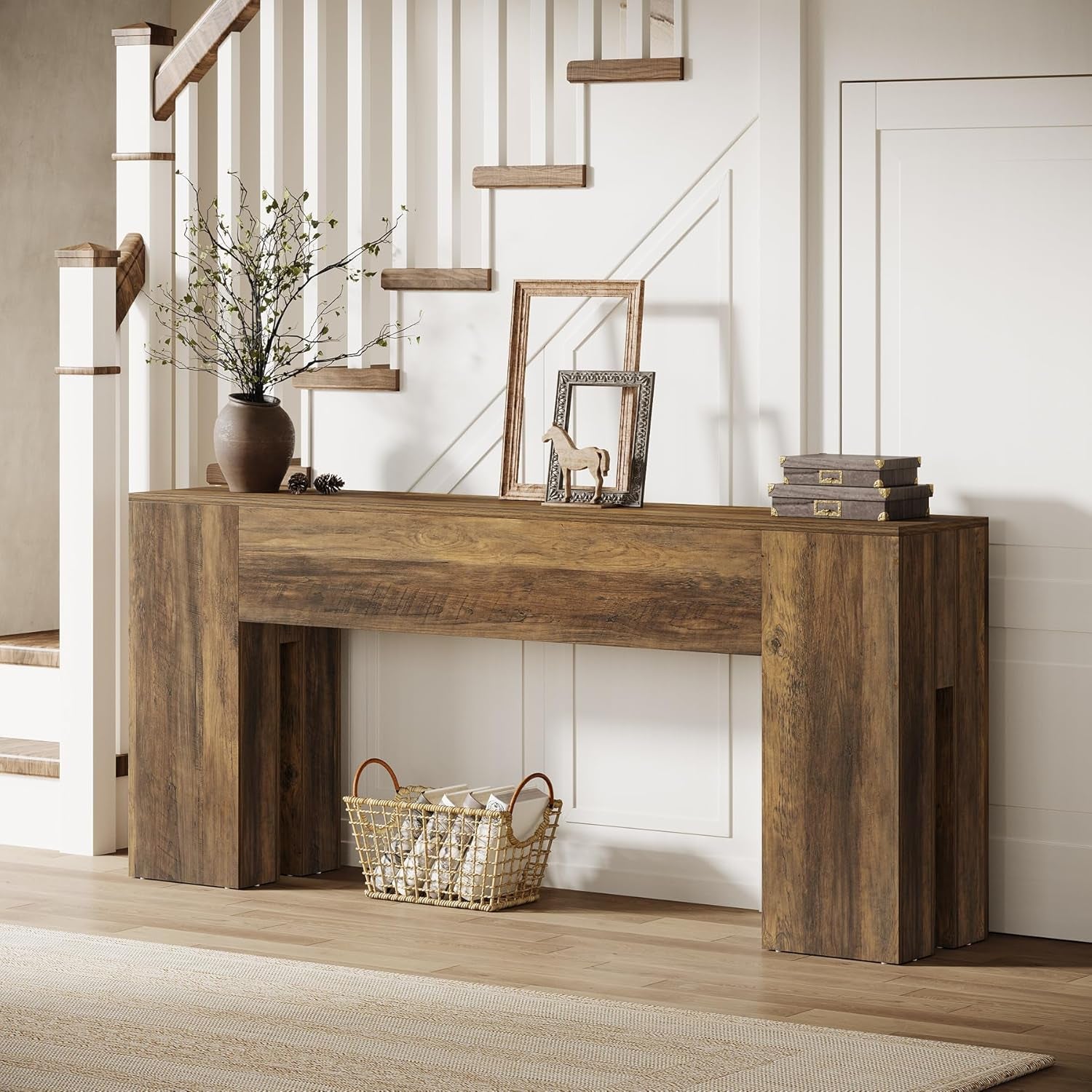 71-Inch Long Console Table for Entryway, Farmhouse Sofa Console behind Couch, Entry Table for Hallway, Foyer, Living Room, Brown