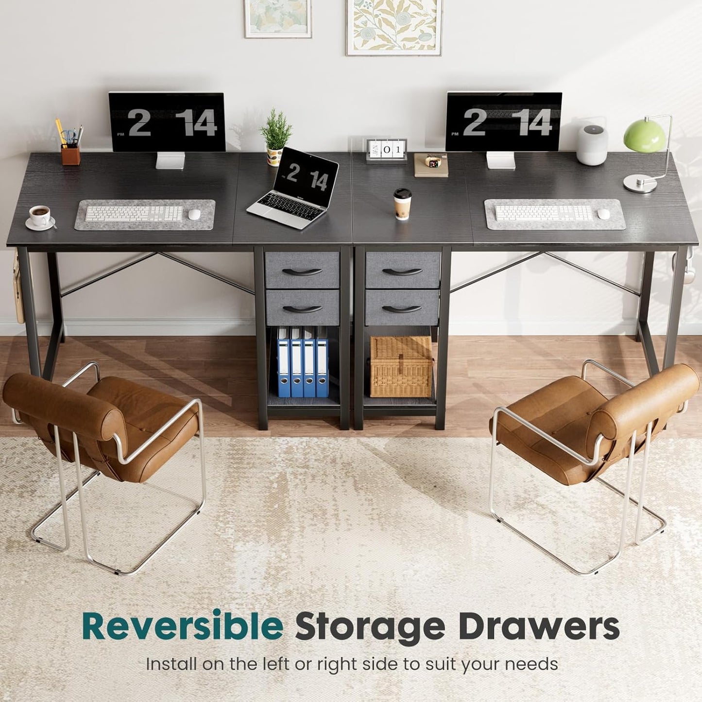 Small Computer Desk with 2 Drawers 40 Inch Home Office Desk Modern Simple Study Writing Table with Storage Shelf for Bedroom, Black