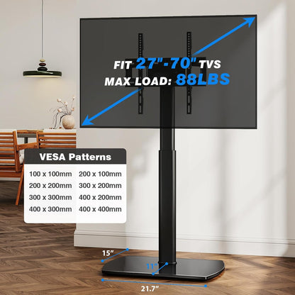 Universal TV Floor Stand with Mount for 27-70 Inch LCD LED OLED Tvs, Swivel Height Adjustable Tall TV Stand, Space Saving Design for Corner Bedroom Living Room, Black
