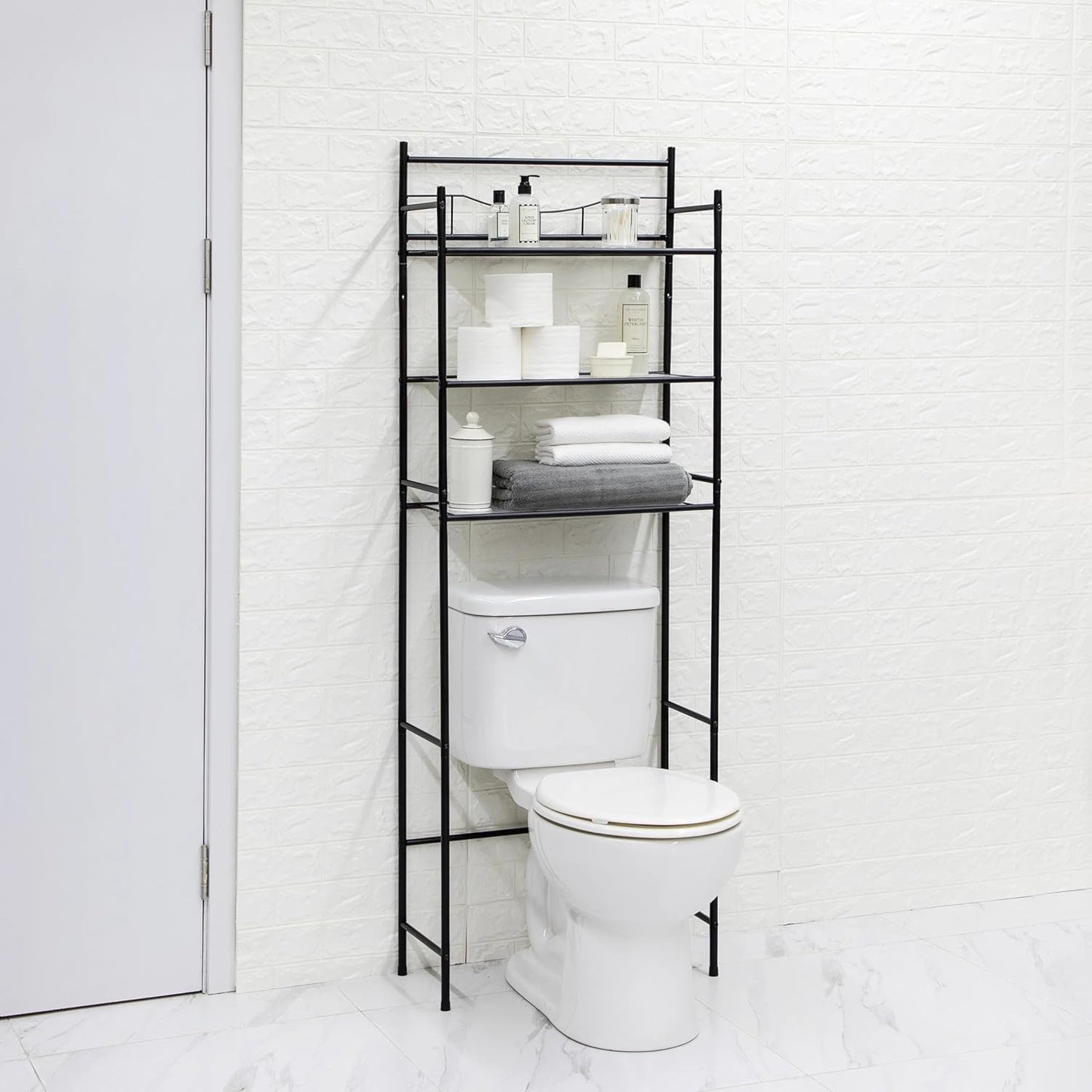 3-Tier Over-The-Toilet Steel Storage Rack - Matte Black Bathroom Organizer | 10 Lbs per Shelf Capacity | Space-Saving Design for Standard Toilets | Easy-Assembly Wall-Mounted Shelf Unit