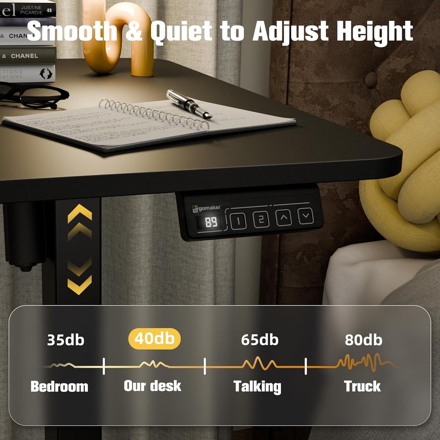 Electric Standing Desk, 55" X 23.6" Height Adjustable Sit Stand Desk with Splice Board for Home Office, Computer Table Memory Preset (Black Frame, Black Desktop)