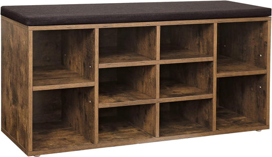 CUSTOS Collection - Shoe Bench, Storage Bench with Padded Seat, Entryway Bench with 10 Compartments, for Bedroom, 11.8 X 40.9 X 18.9 Inches, Rustic Brown and Chestnut Brown ULHS010X01