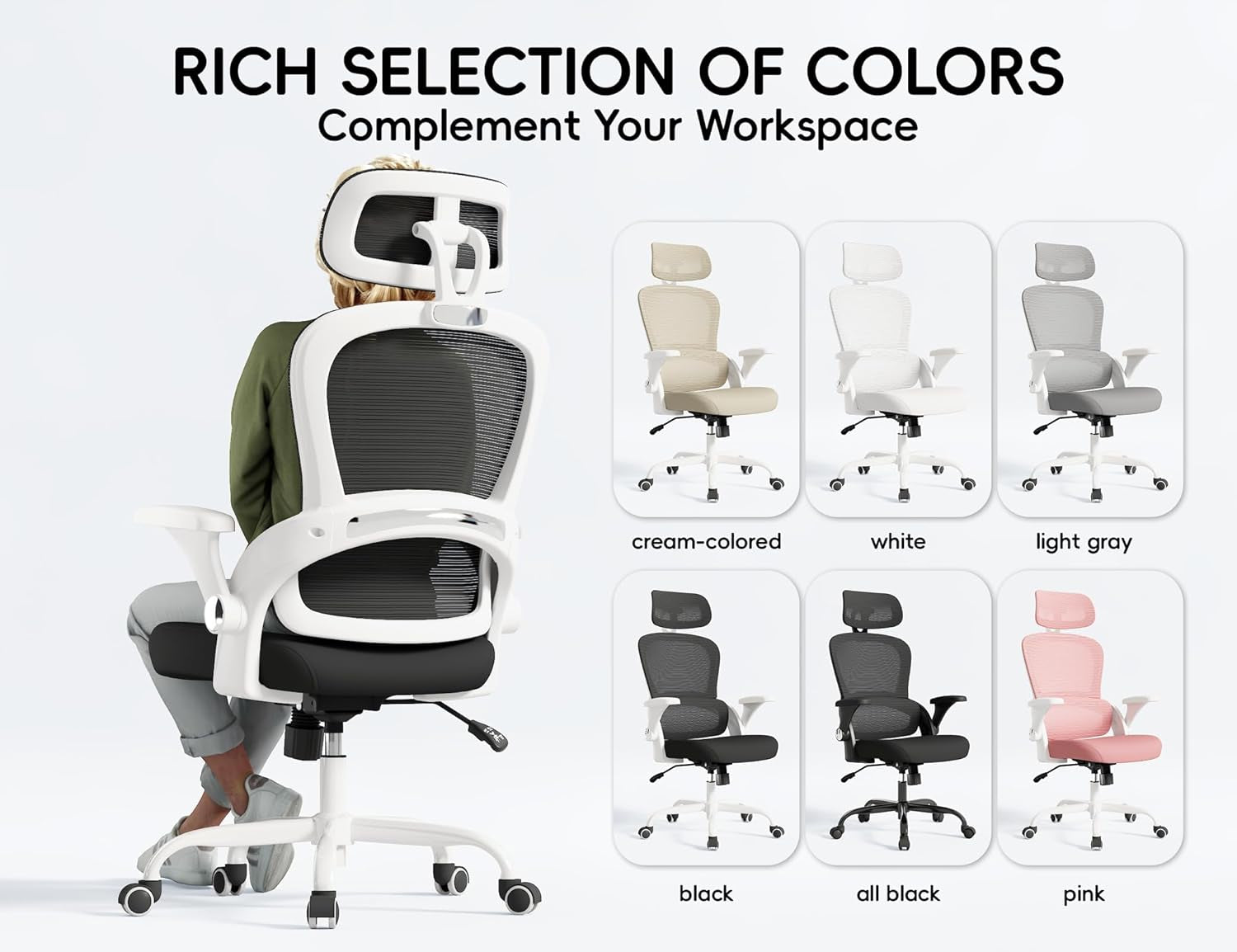 Office Chair - Ergonomic Office Chair with Back Support, Computer Chair - Home Office Desk Chairs, 330Lbs Wide Seat Big and Tall Office Chairs with Headrest, Comfy Desk Chairs (White Black)