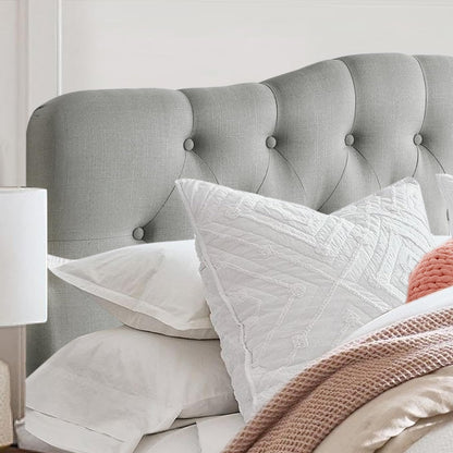 Givanna Adjustable Heigh Headboard with Linen Upholstery and Button Tufting for Bedroom,Queen,Dove Gray