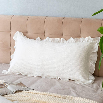 Pillow Shams Set of 2 Pure Cotton Champray Ruffled Edge,Thick and Solid Washed Dobby Heavy Fabric King 20X36 Inches
