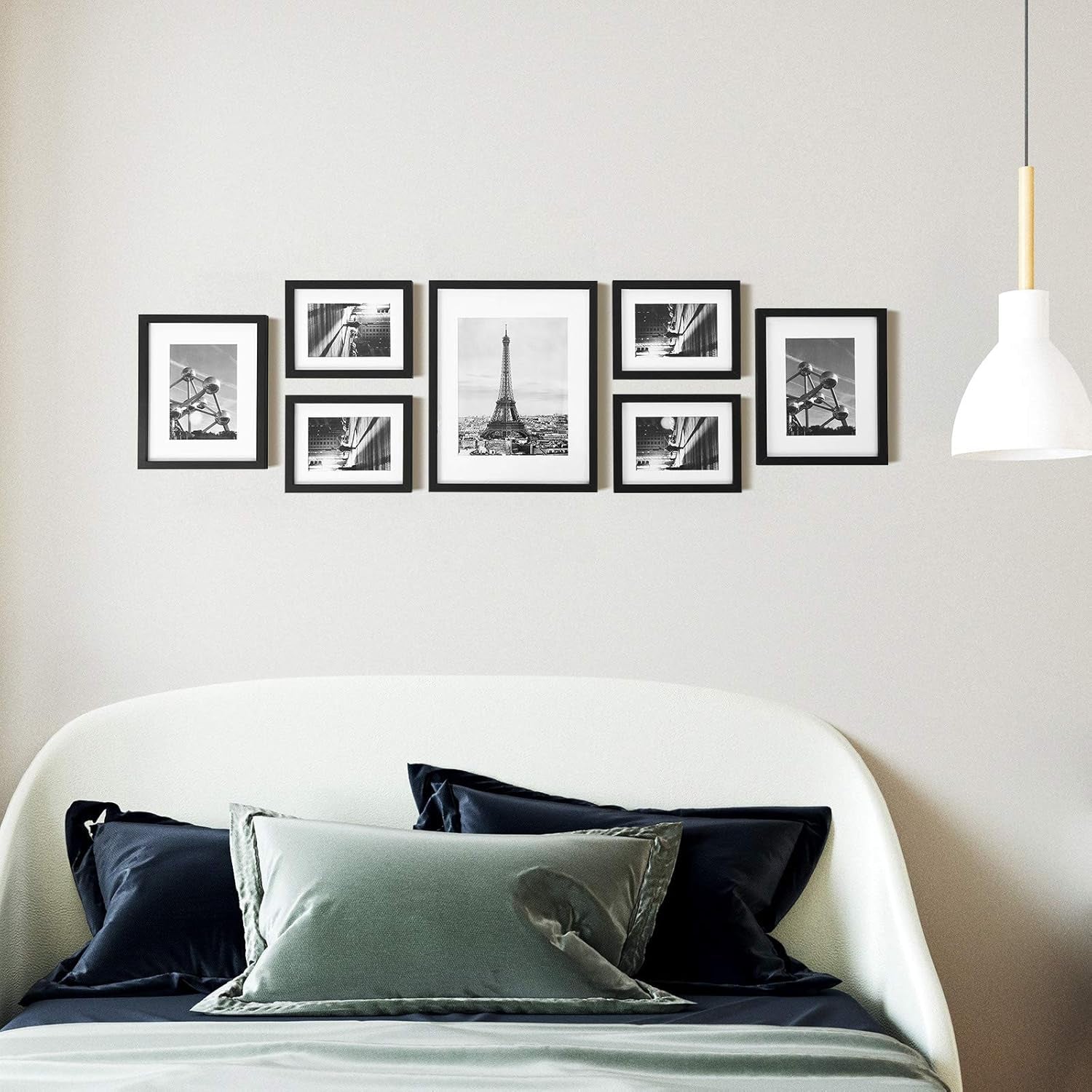 Picture Frames with 7 Mats, Set of 7 Collage Photo Frames, One 11X14, Two 8X10, Four 6X8 Frames, Hanging or Table Display, Glass, Black URPF37BK