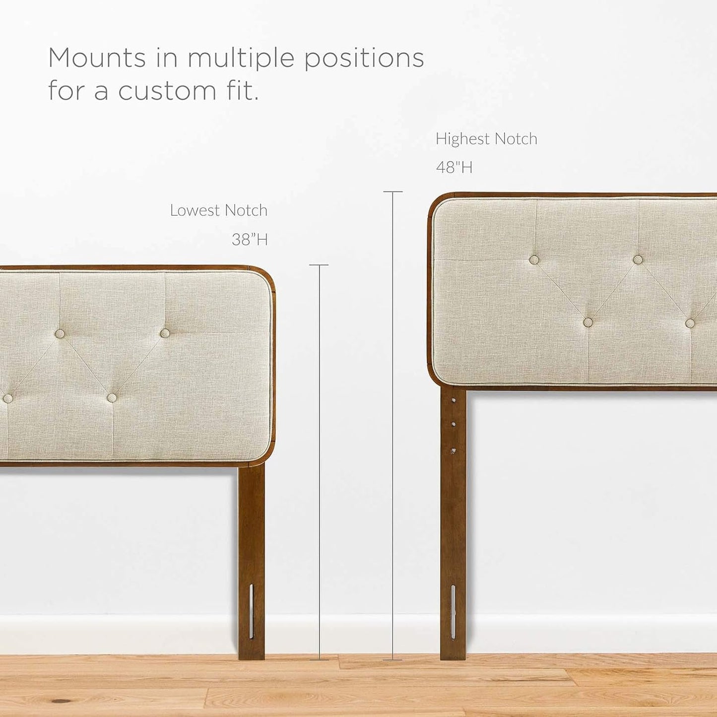 MOD-6235-WAL-BEI Collins Tufted King Fabric and Wood Headboard, Walnut Beige