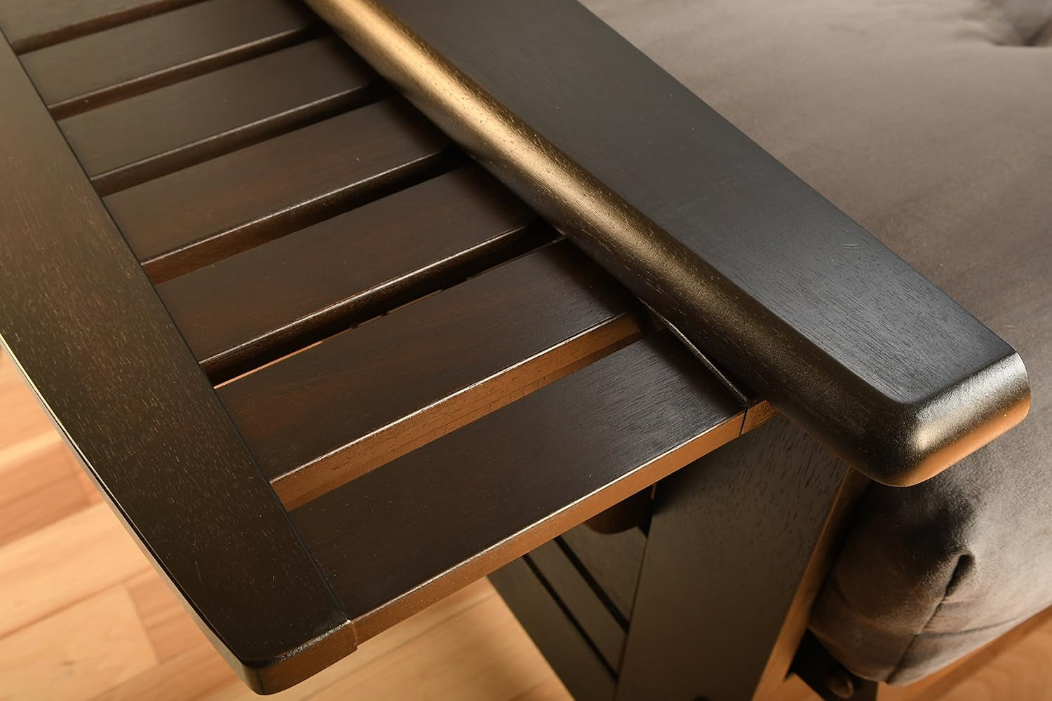 Phoenix Full Size Futon in Espresso Finish, Linen Charcoal