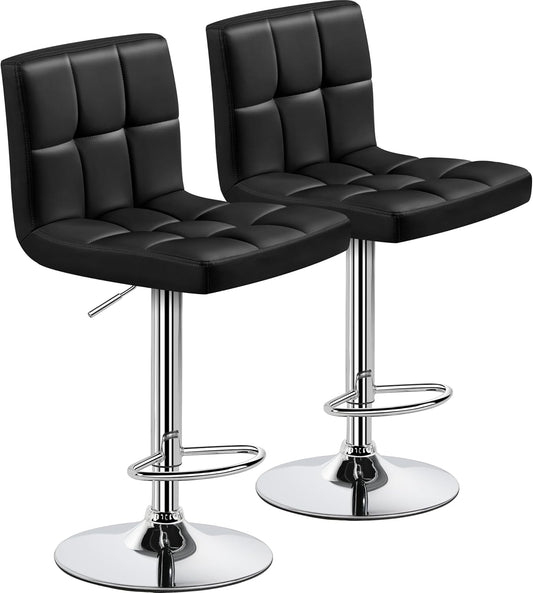 Bar Stools Set of 2, Adjustable PU Leather Swivel Barstools, Modern Counter Stools with Back and Footrest, Counter Height Barstools for Bar, Kitchen, Dining Room, Black