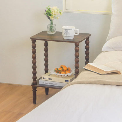 Side Table, Small End Table with Storage Shelf, 2-Tier Small Coffee Tables Living Room for Bedroom, Narrow Spaces (Rustic Brown)