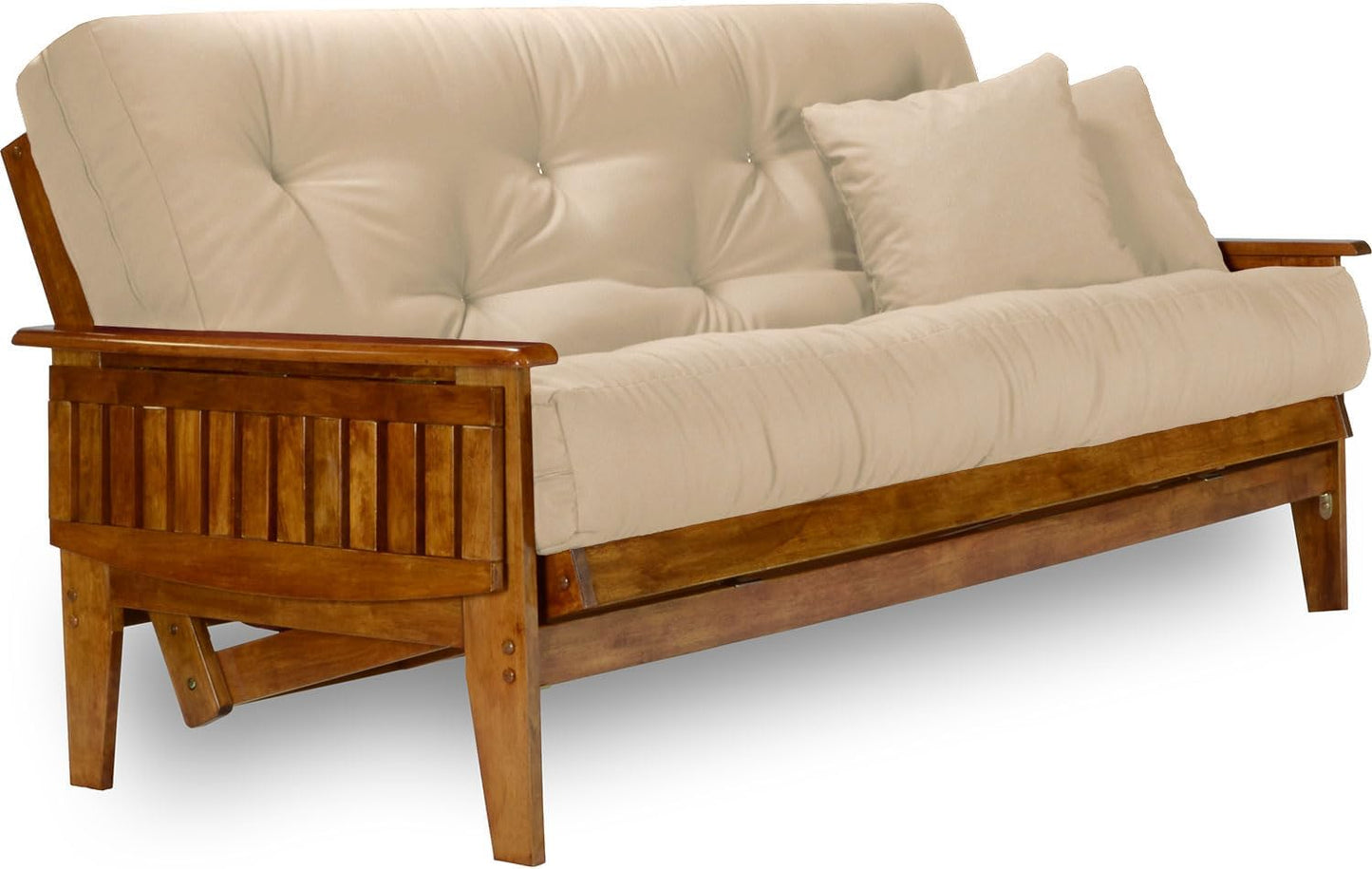 Eastridge Futon Set - Queen Size, Frame, 8" Mattress, Microfiber Sussex Khaki Cover