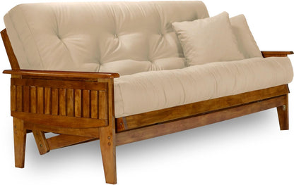 Eastridge Futon Set - Queen Size, Frame, 8" Mattress, Microfiber Sussex Khaki Cover