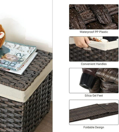 Storage Basket with Lid, Woven Blanket Storage Bin with Handles, Foldable, Removable Liner, Metal Frame, for Bedroom, Laundry Room, 42.3 Gallons (160 L), Brown URST76BR