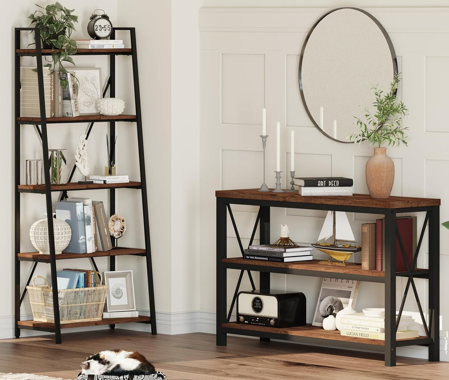 Rustic Console Table behind Couch, Industrial Entryway Table with Shelves, Farmhouse 3 Tier Sofa Tables for Living Room, Entry, Hallway (47 Inch, Rustic Oak)