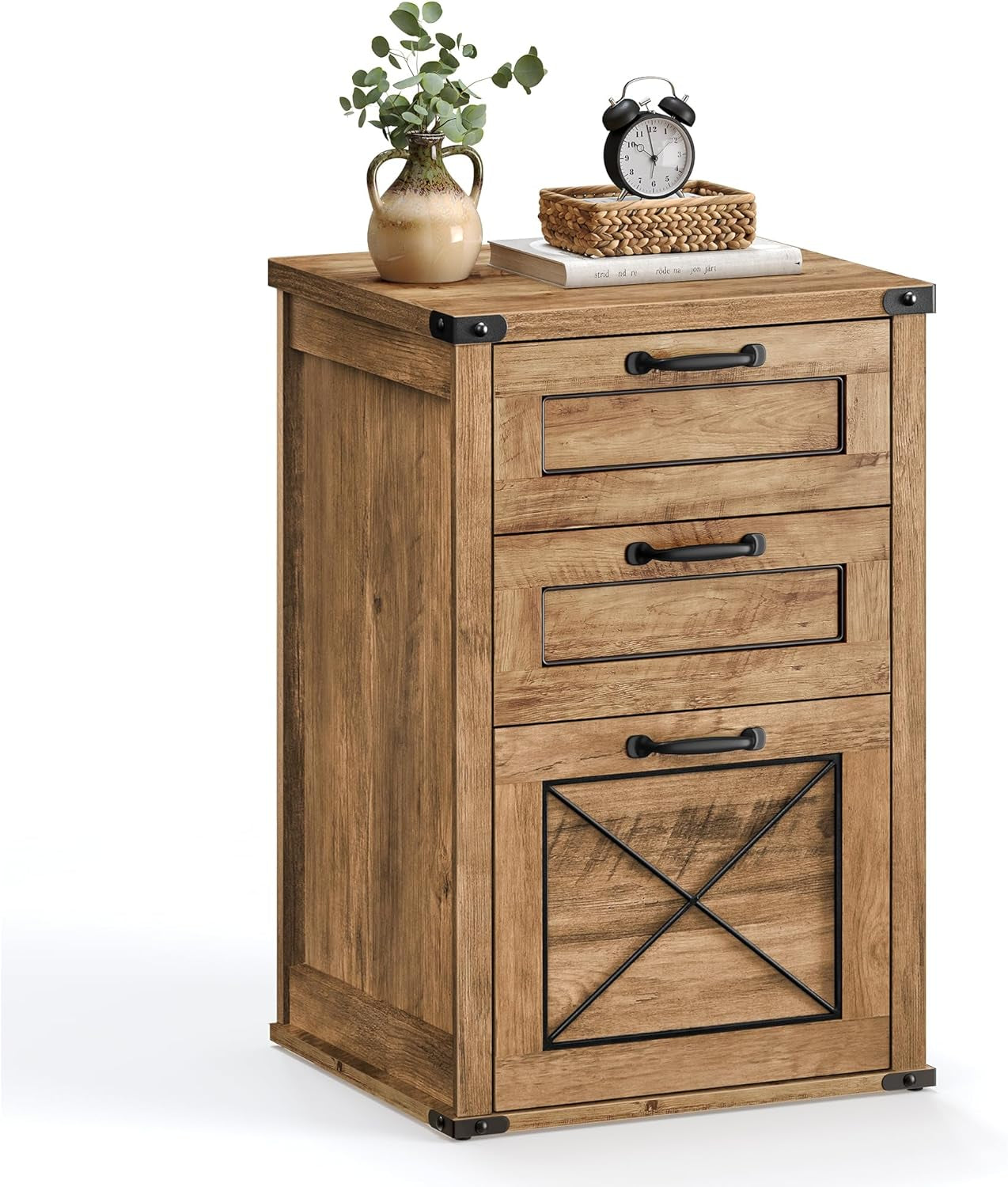 Lateral File Cabinet, Filing Cabinet with 2 Drawers, Printer Stand, 2 Open Compartments, Fit A4, Letter Size, Hanging File Folders, for Home Office, Farmhouse Style, Rustic White UOFC049T73