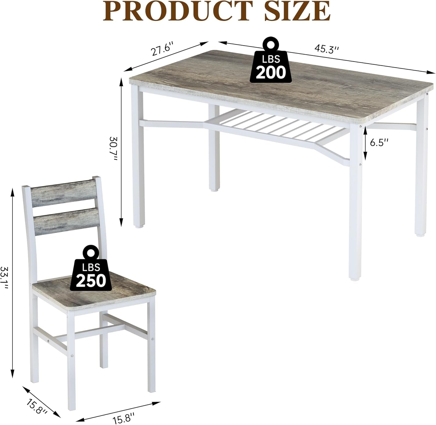 Dining Table Set for 4, Wood Kitchen Table Chairs Set with Storage, Farmhouse 5 Piece Dining Room Table Set, Space-Saving Dinette Set for Breakfast Nook, Apartment