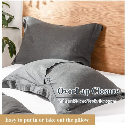 100% Linen Pillow Case King Size Set of 2, Dark Grey Pillow Covers with Overlap Closure, Luxury Breathable Pillowcases Protectors Suitable for All-Season (20" X 36", Dark Grey)