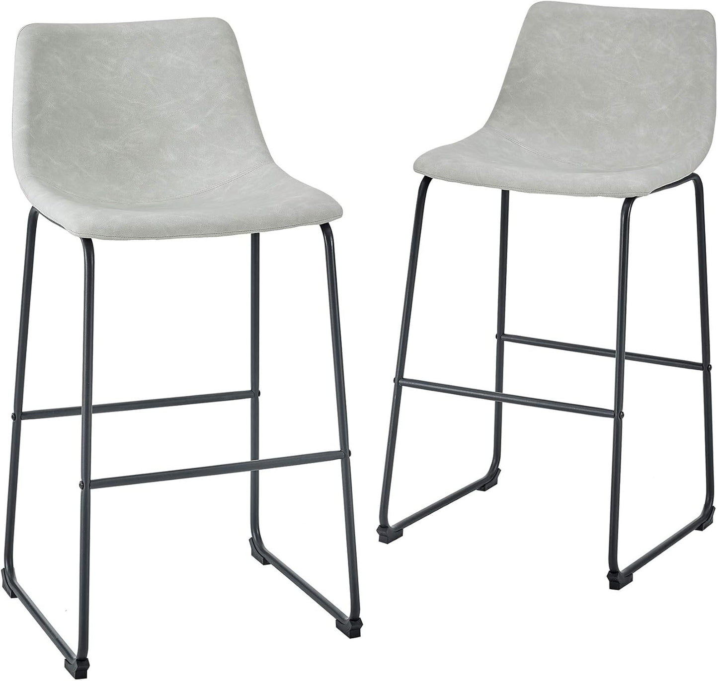 Douglas Urban Industrial Faux Leather Armless Bar Chairs, Set of 2, Grey