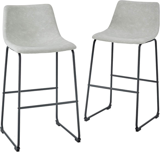 Douglas Urban Industrial Faux Leather Armless Bar Chairs, Set of 2, Grey