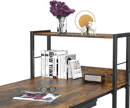 46-Inch Home Office Mission Computer Desk with Side Shelf and Drawer, Rustic Brown