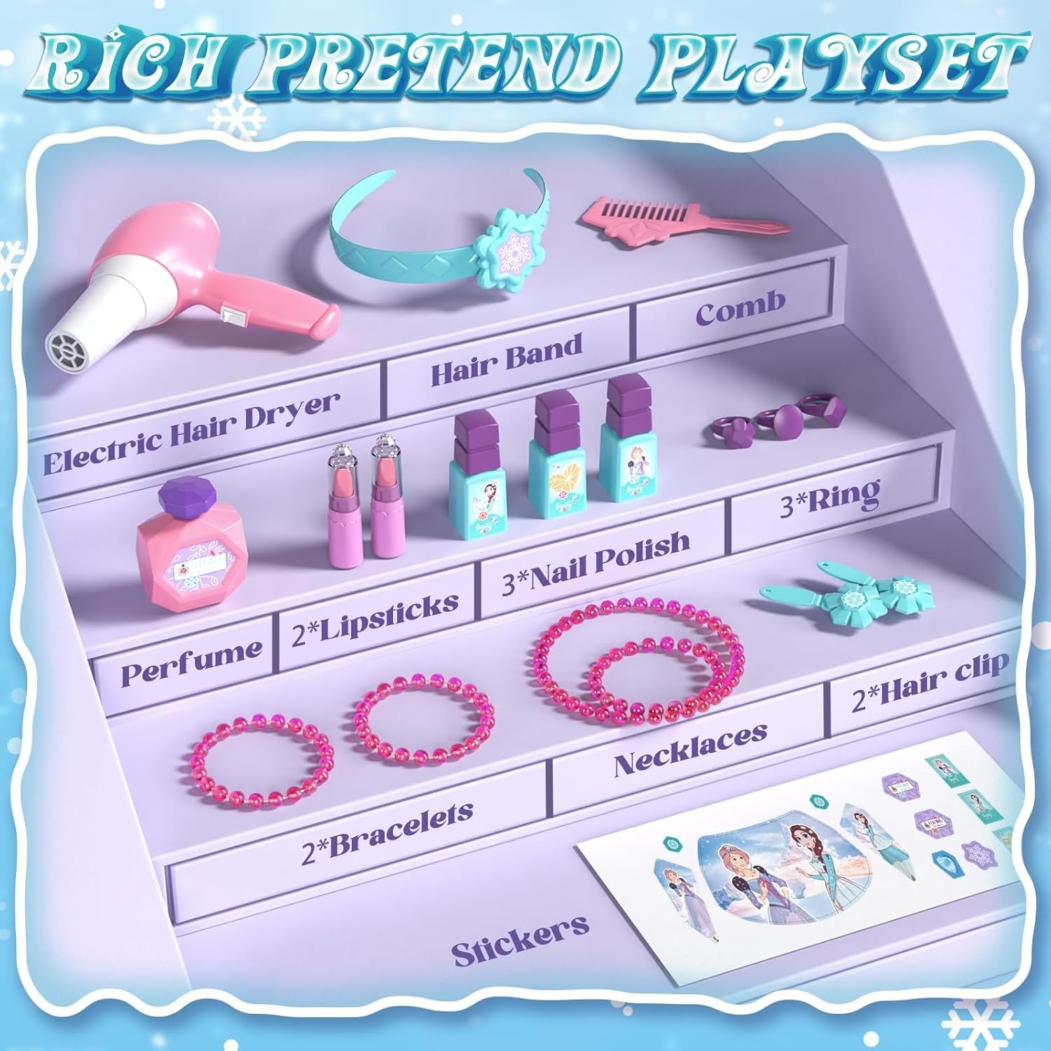 Kids Vanity Table and Chair Set, Girls Makeup Table with Mirror Stool Lights Music, Toddler Pretend Play Vanity Set for Princess Dress Up, Girl Toys Gifts for Age 3 4 5 Years Old