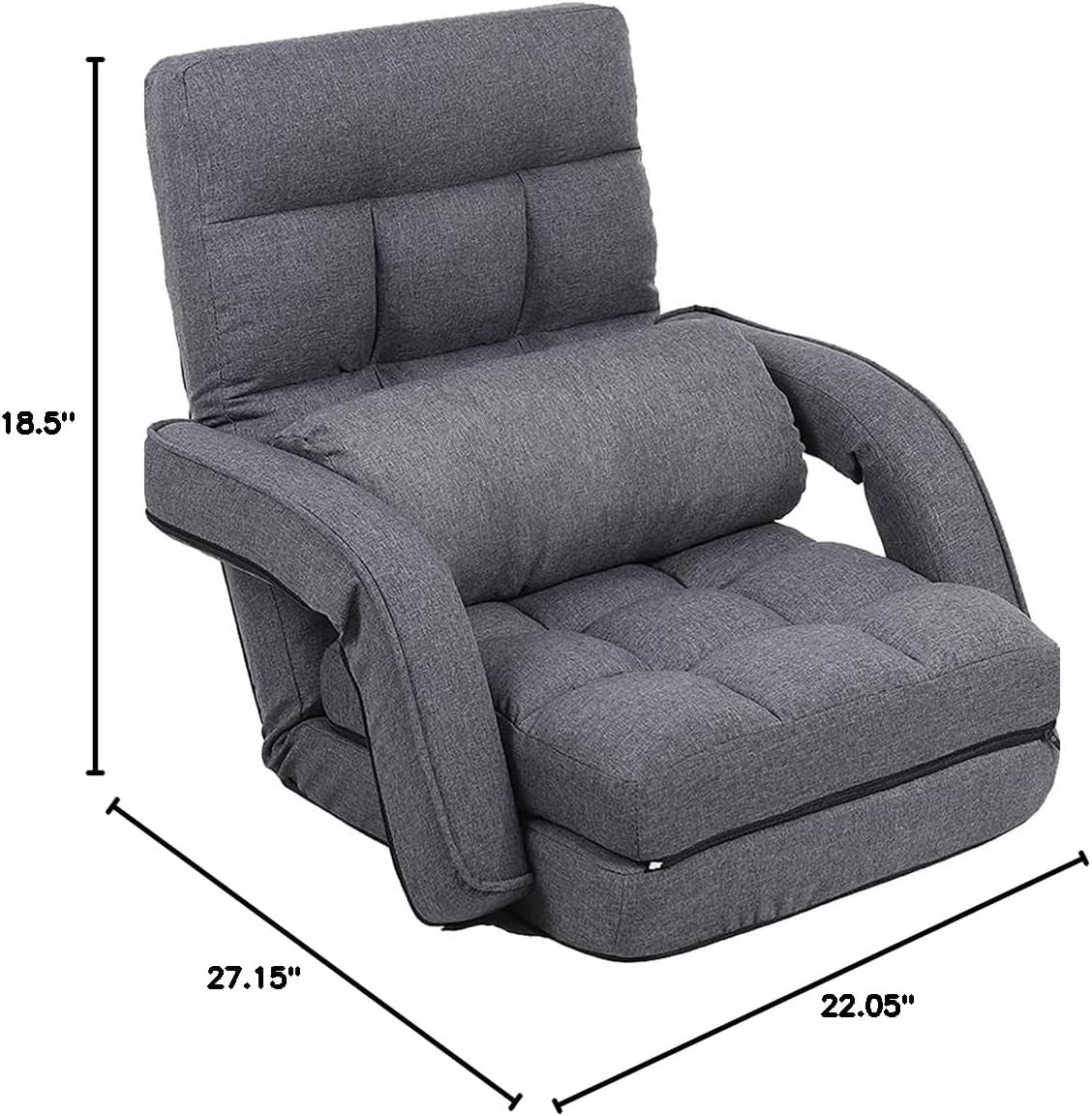 Indoor Floor Gaming Chairs for Adults with Back Support,Chaise Lounge, 14-Position Folding Lazy Sofa with Pillow for Living Room, Bedroom, Balcony(Grey) 8803GR