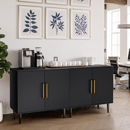 Modern Storage Cabinet, Free Standing Buffet Cabinet, Black Sideboard and Buffet Storage, Wood Accent Furniture for Living Room, Hallway, Entryway, Dining Room (1, Black)