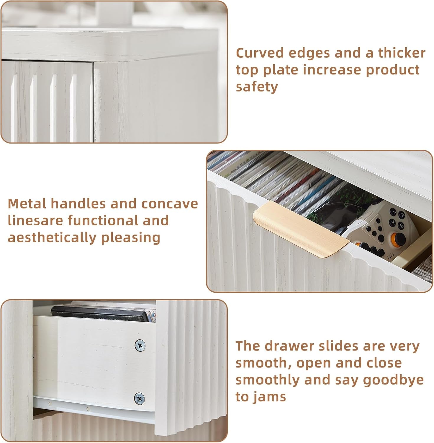 23" Wide Fluted Farmhouse Night Stand Set of 2 with Charging Station, 3 Drawers Large End Table W/Metal Handle,White Nightstand Bedside Table,Wood Dresser for Bedroom, Closet