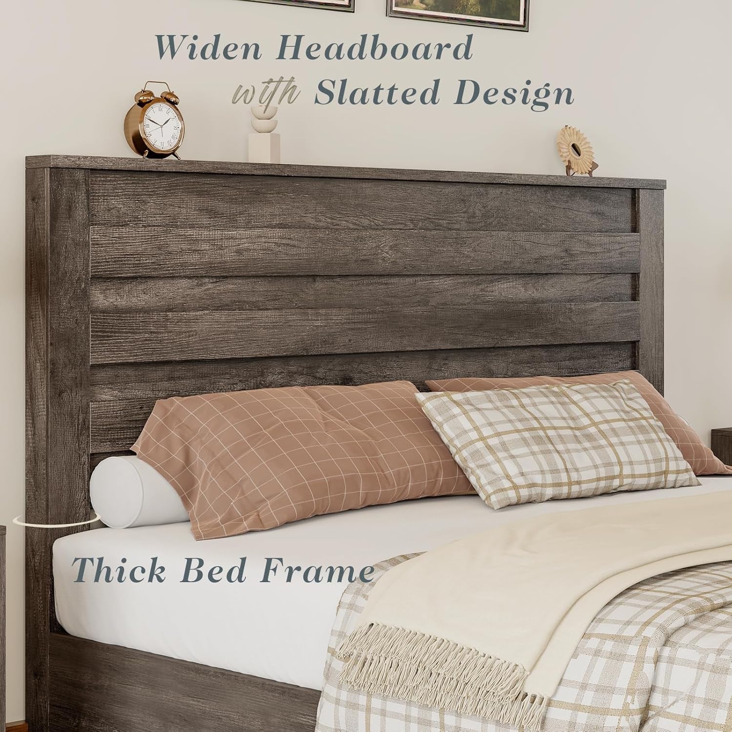 Full Size Farmhouse Bed Frame with 49" Headboard, Platform Bed Frame with Wood Slats Support/No Box Spring Needed/Easy Assembly, Rustic Grey