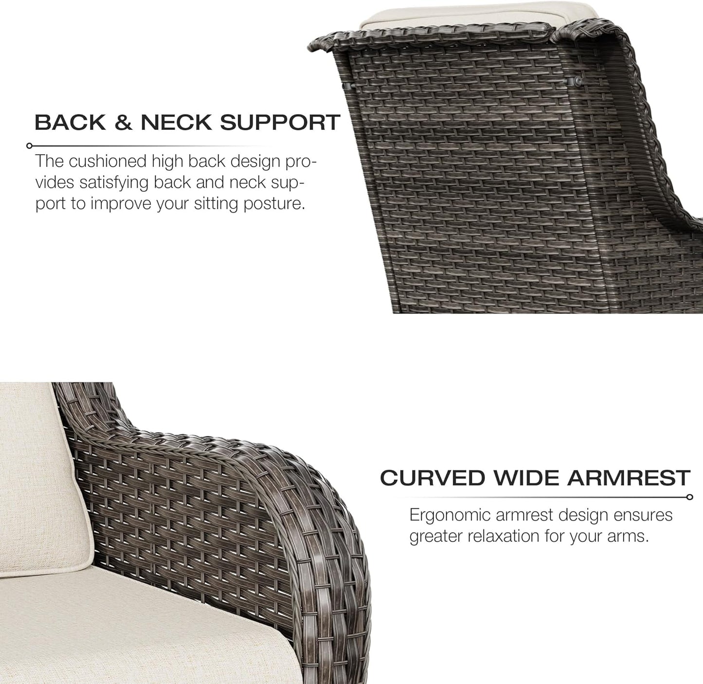 Outdoor Wicker Chair Rattan Patio Dining Chairs Set of 2 PE Wicker Patio Chairs with 4Inch Seat Cushions Outdoor Patio Seating Chair for Garden(Mixed Grey/Beige)