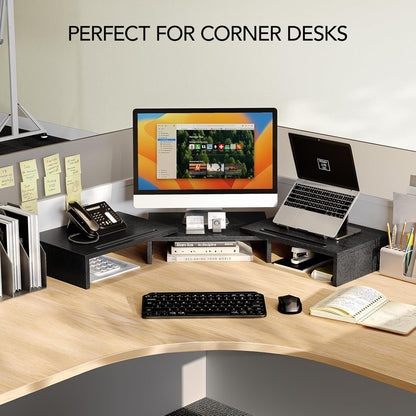 Dual Monitor Stand Riser for 2 Monitors, Monitor Stand for Desk, Adjustable Computer Monitor Stand with 2 Slot, Multifunctional Desktop Organizer Stand for Laptop, PC, Computer, Printer