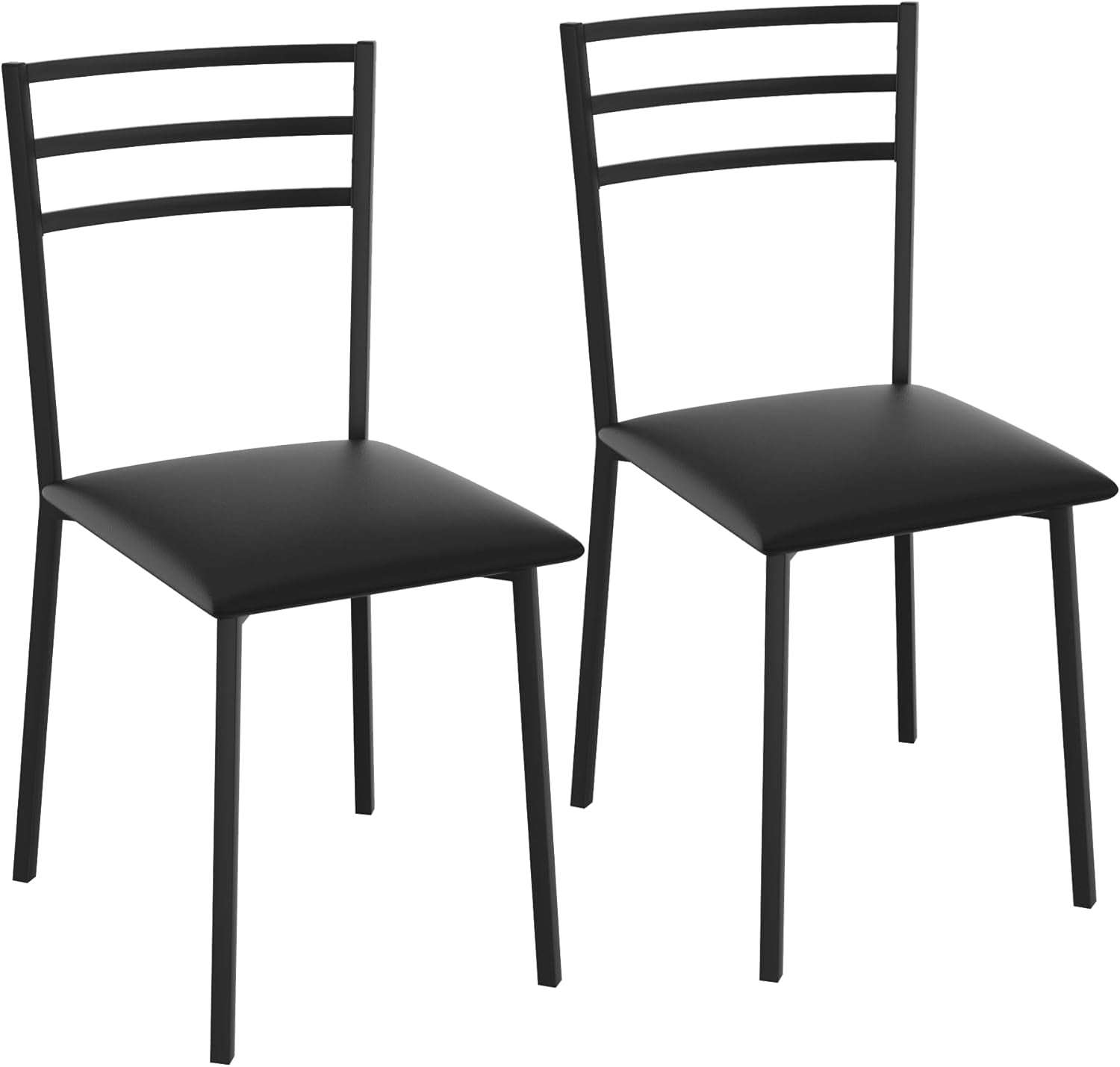 Metal Dining Chair Set of 2, Modern Armless with Cushioned Seat for Kitchen, Living Room, Black