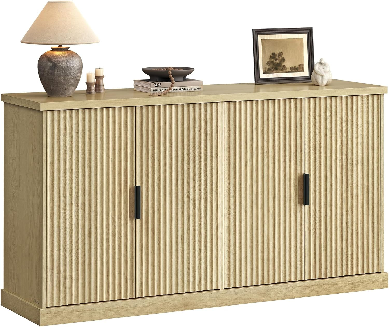 MAXE Collection - Buffet Cabinet, Console Cabinet, Sideboard with Adjustable Shelves, Fluted Doors, Transitional, Kitchen Pantry, Oak Beige UBBK382Y01S