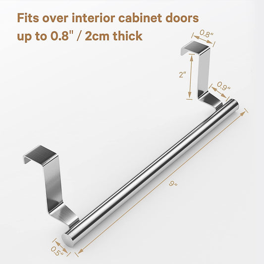 Stainless Steel over Door Towel Rack Bar Holders for Universal Fit on over Cabinet Cupboard Doors 2 Pack (Sliver)