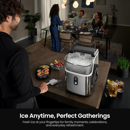 Nugget Ice Makers Countertop,Portable Ice Machine with Crushed Ice, 35Lbs/Day,Self-Cleaning,One-Click Operation for Home Use(Silver)