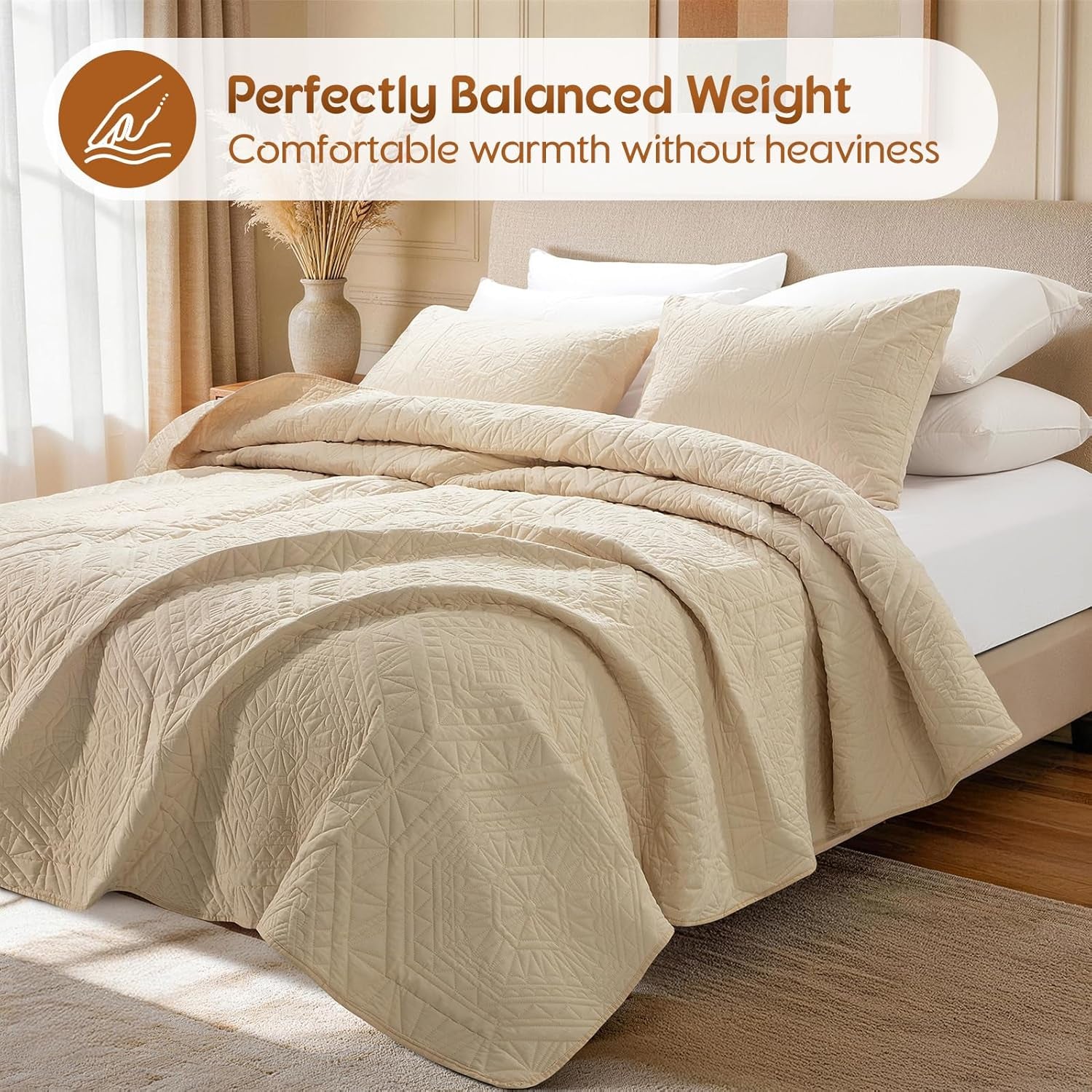 100% Cotton Paisley Quilt Set King Size, Cozy Lightweight Bedspread with 2 Pillow Shams, Soft Breathable Matelasse Coverlet Set for All Season Comfort(Beige-Style 2,King)