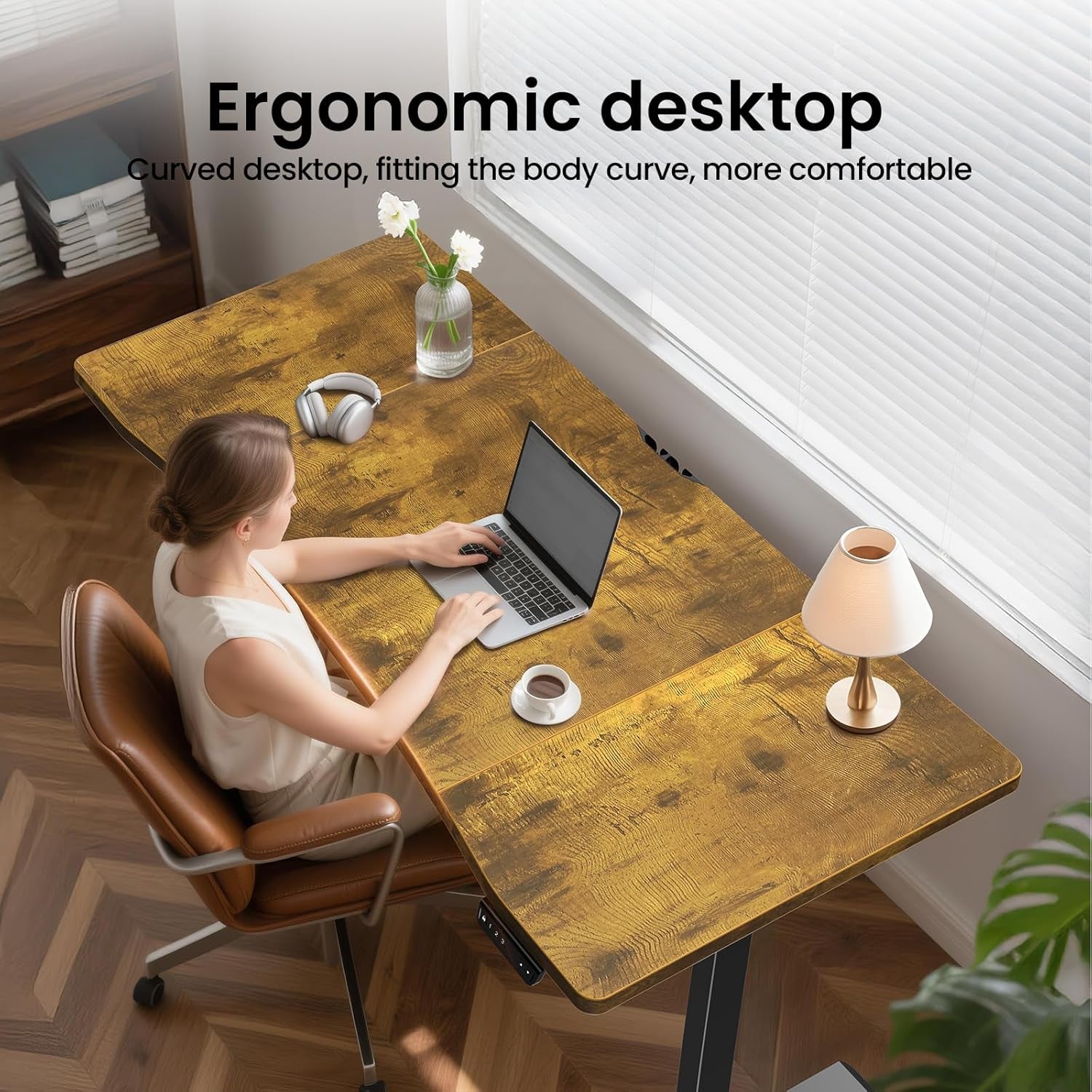 63 X 28 Inch Electric Standing Desk, Sit to Stand Up, Work Home Office Computer Table for Study, Walking Pad, Writing, and Games, Wooden Desktop Desks, Brown