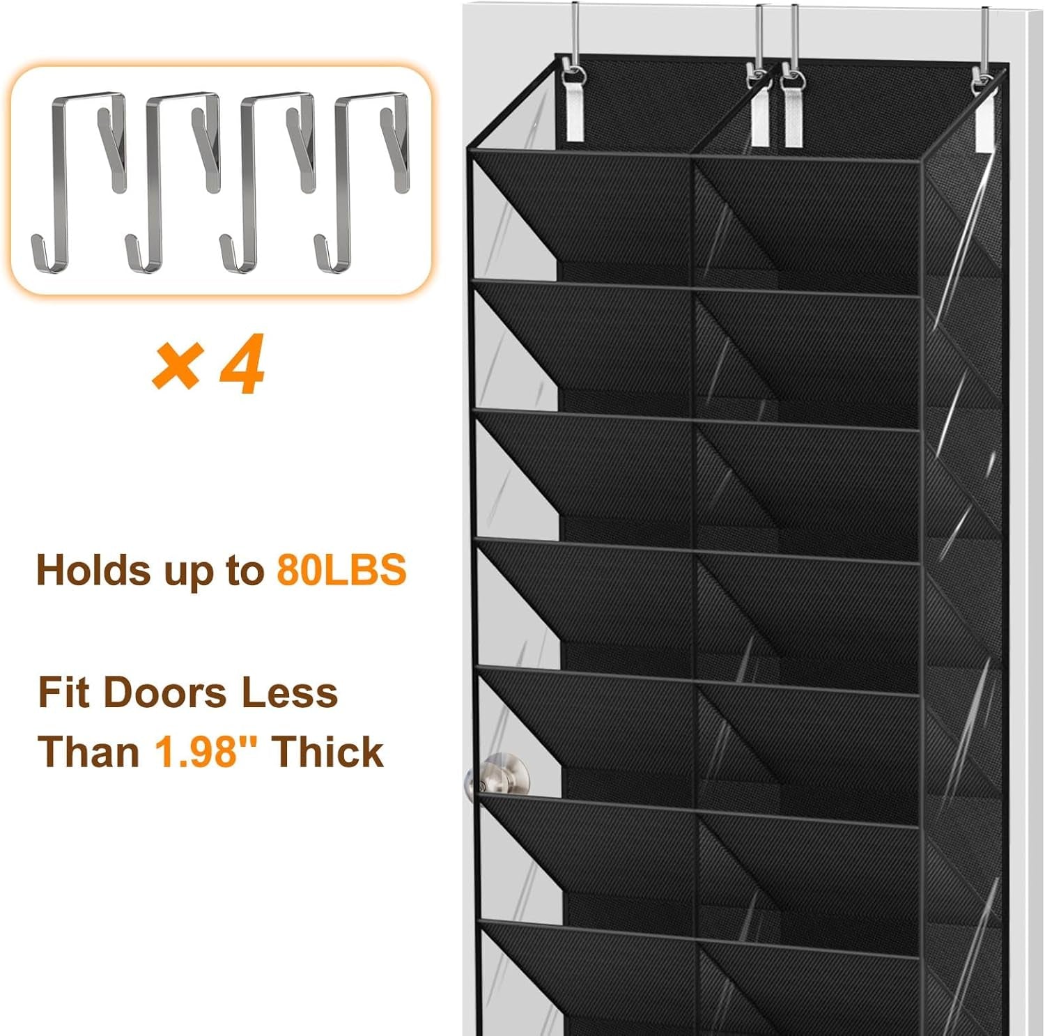 20-30 Pairs over the Door Shoe Organizer, Clear Pockets Hanging Shoe Storage for Closet, 10-Tier Door Shoes Rack, Handing Shoes Holder Fit All the Family'S Sneakers, Boots, Heels, Black