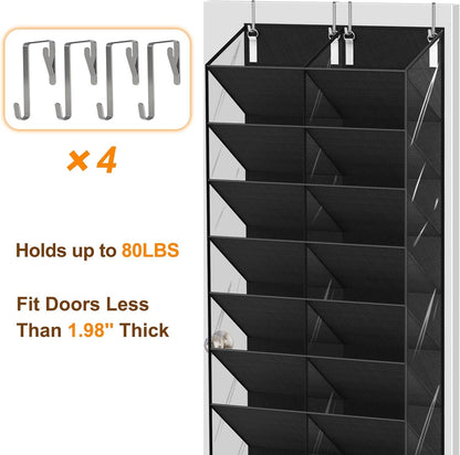 20-30 Pairs over the Door Shoe Organizer, Clear Pockets Hanging Shoe Storage for Closet, 10-Tier Door Shoes Rack, Handing Shoes Holder Fit All the Family'S Sneakers, Boots, Heels, Black