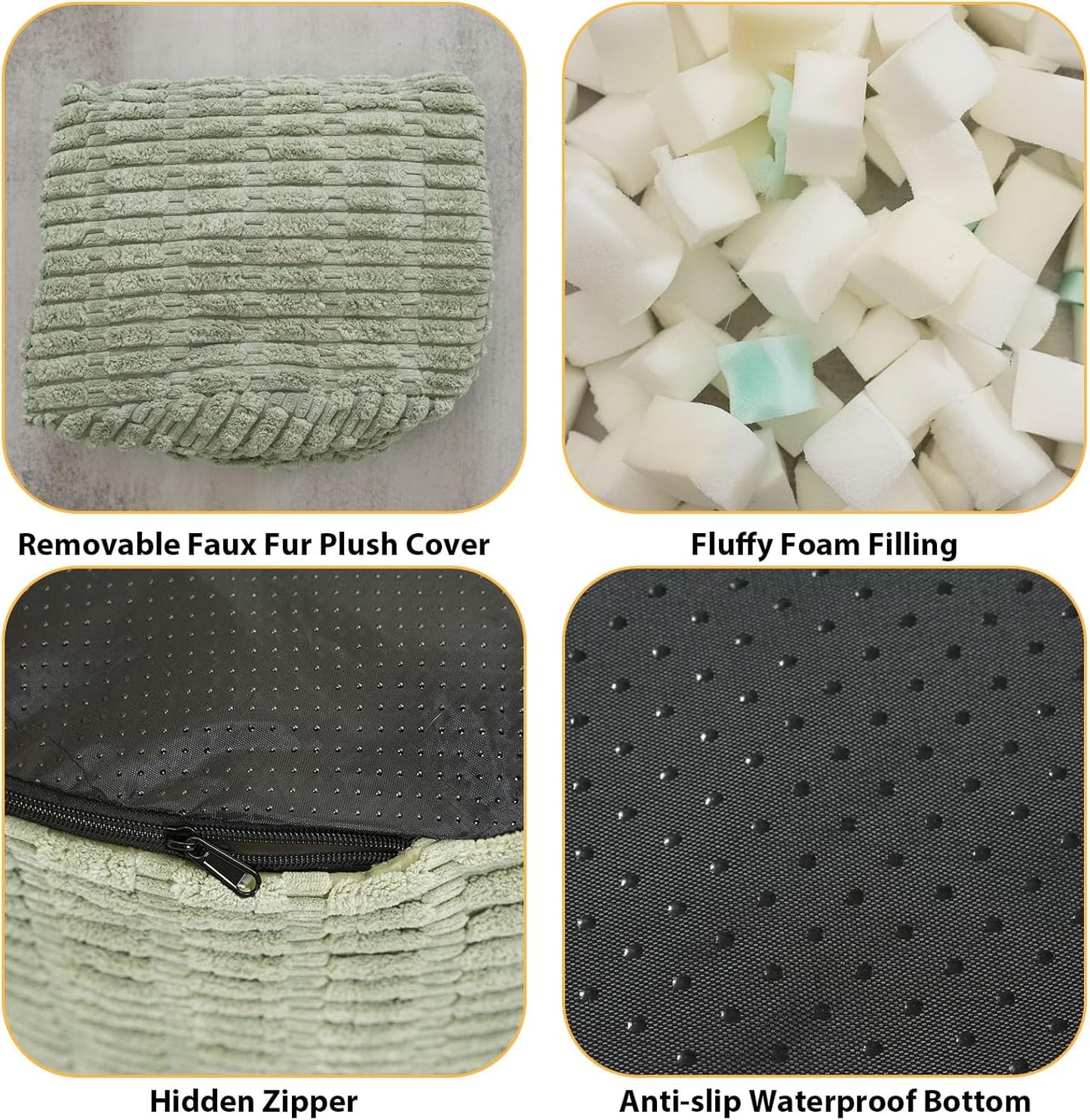 Round Stuffed Pouf Ottoman for Foot Rest, Storage Ottoman Pouf Foot Stool Cushion, Faux Fur Poufs with Foam Chunk Filling, 26 X 18 Inch Floor Chair for Living Room Bedroom Home Decor, Green