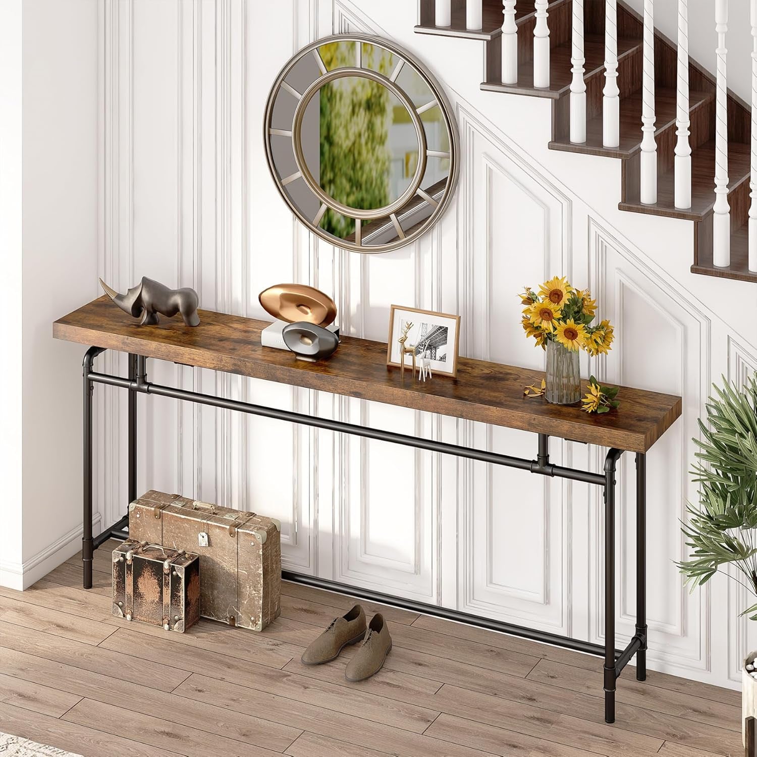 Console Table, 70.9 Inches Extra Long Sofa Table for Living Room, Industrial Narrow Console Sofa Tables behind Couch, Entryway Hallway Foyer Table for Entrance, Bedroom, Rustic Brown