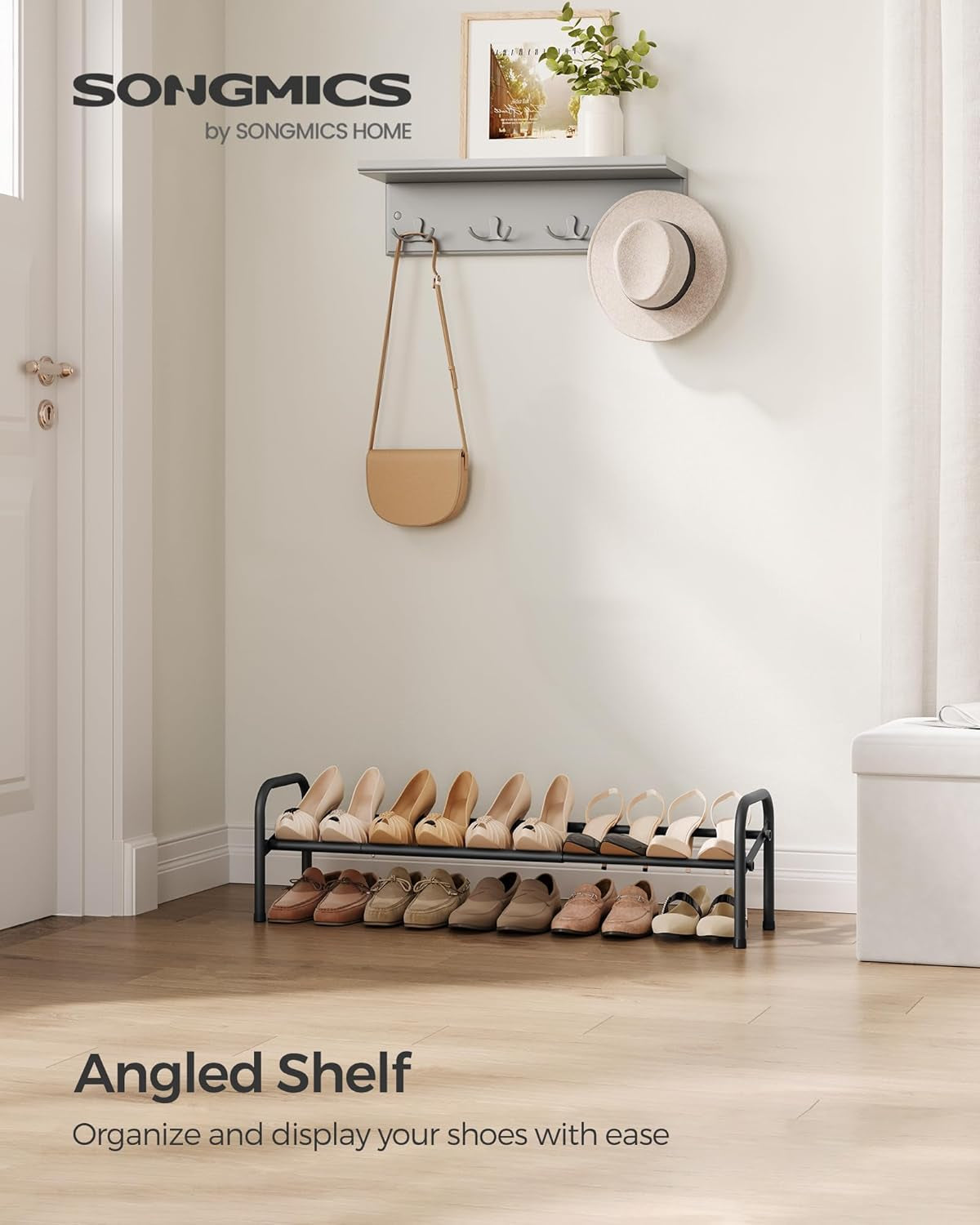 Expandable Shoe Rack, 1 Tier Shoe Rack Shelf, Adjustable Shoe Organizer Storage for 10 Pairs of Shoes, Metal Free Standing Shoe Racks for Closet, Front Door Entryway, Easy Assembly, Ink Black